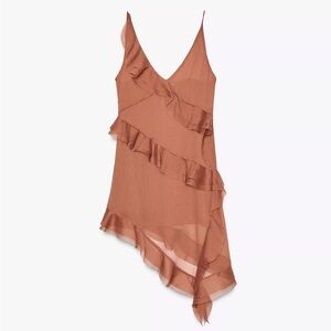 Zara Ruffled Asymmetrical Dress in Brown